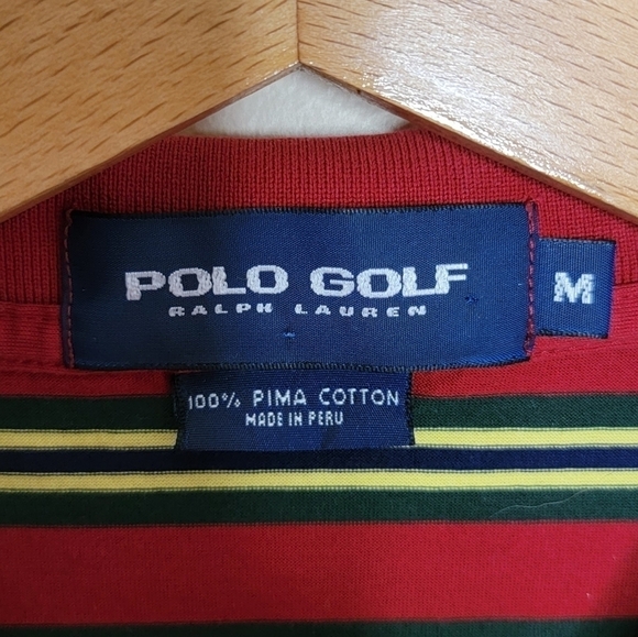 Ralph Lauren Polo Golf | Red Yellow Green Navy Striped Polo Shirt Size Medium - Picture 3 of 4
